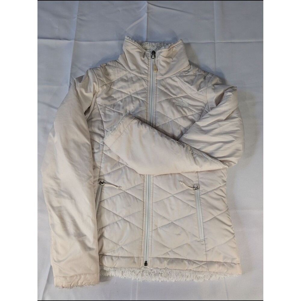 The North Face Cream Quilted Jacket Womens Full Zip Sherpa Trim Size S